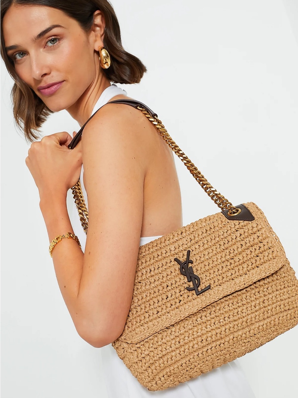 Yves Saint Laurent YSL Raffia Medium Niki Crossbody